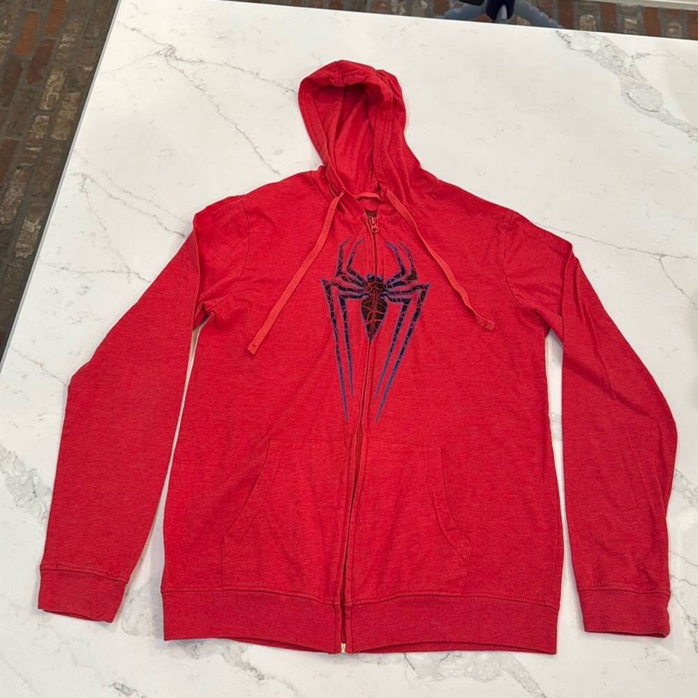 Men's Marvel Comic Spiderman Full Zip Shirt Jacket w/Hoodie